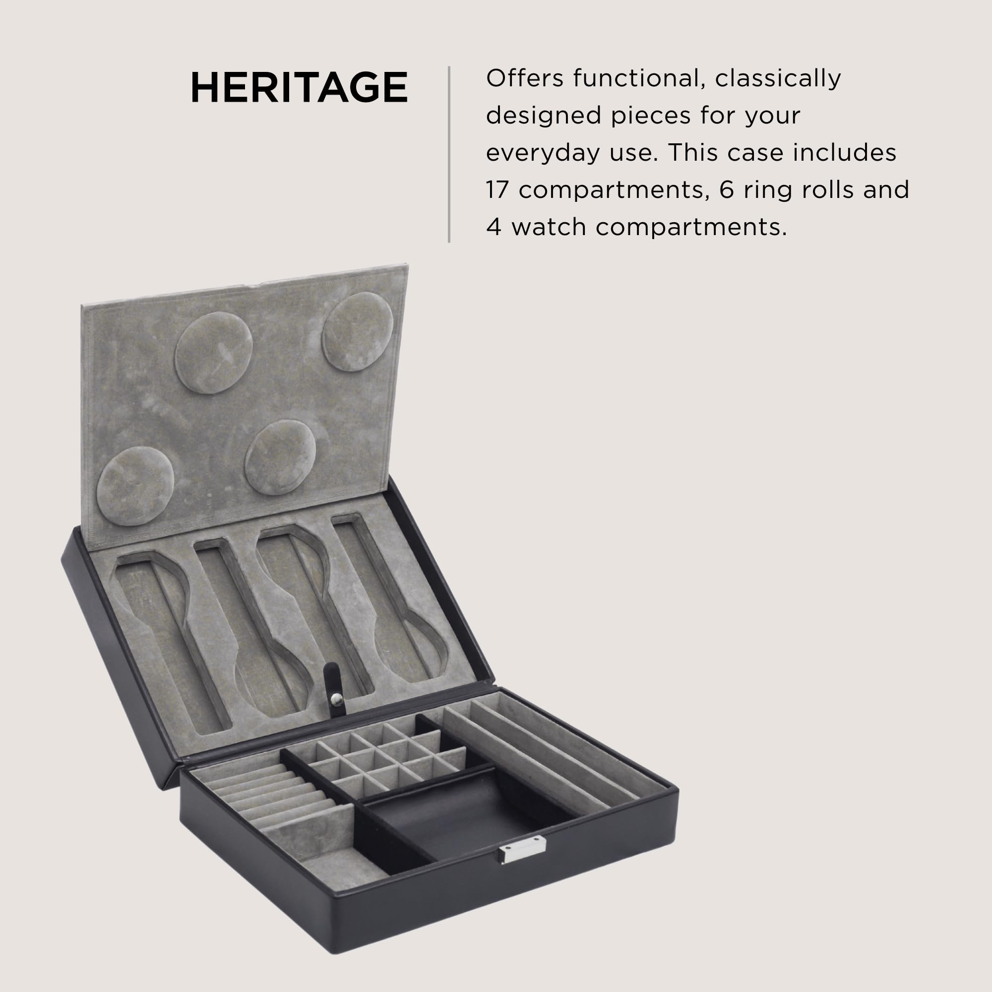 Foto 3 pulgar | Caja De Relojes Wolf Heritage Para 4 Relojes Con Aparcacoches  Color Negro - Venta Internacional.