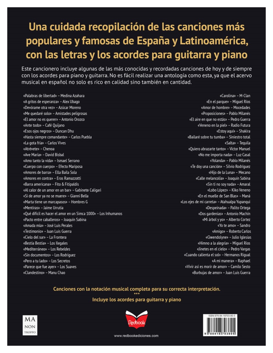 Foto 4 pulgar | Canciones Inmortales - Letras y Acordes para Aficionados a la Guitarra y al Piano Ma Non Troppo Tapa Blanda