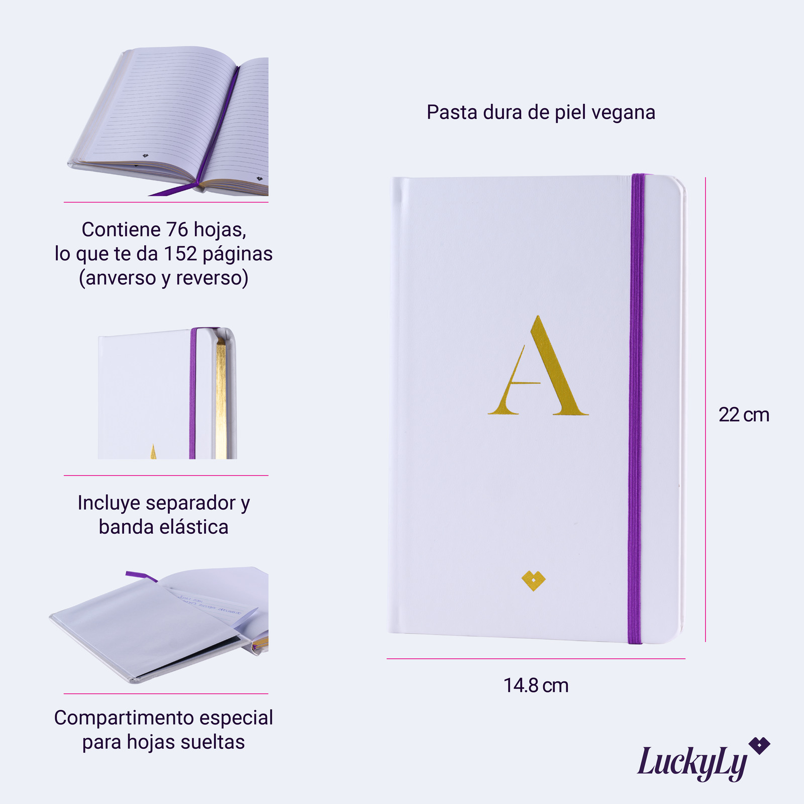 Foto 6 | Libreta de Notas LuckyLy NS01-V color Blanco de Piel Vegana - Letra V