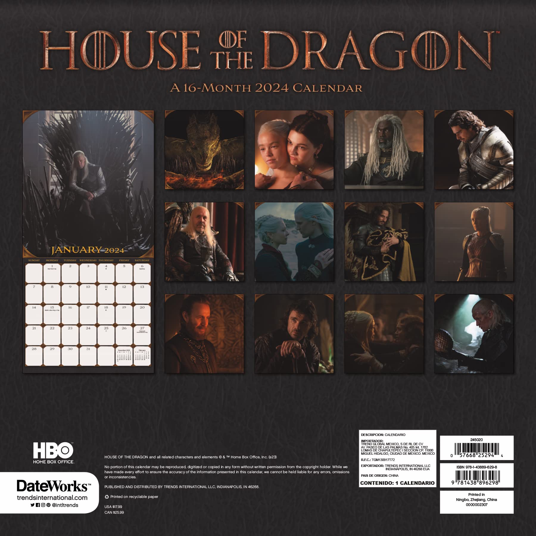 Foto 4 | Calendario De Pared Trends International House Of The Dragon 2024 - Venta Internacional.