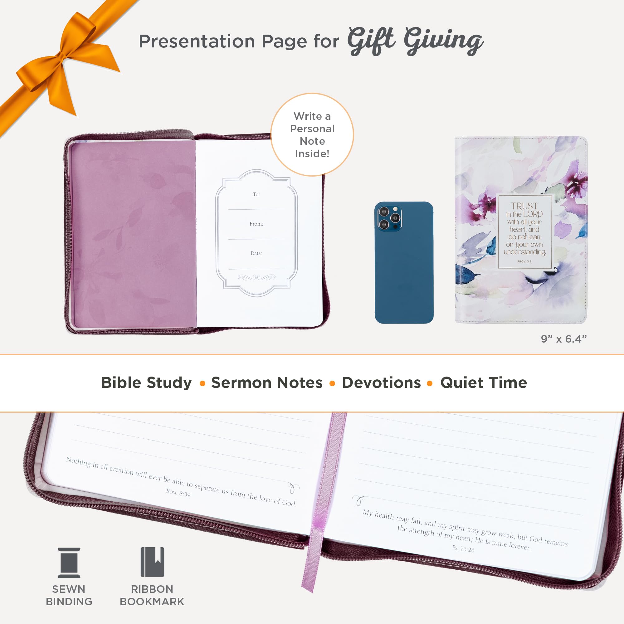 Foto 4 pulgar | Journal Christian Art Gifts De Cuero Vegano Morado Con Cremallera - Venta Internacional.