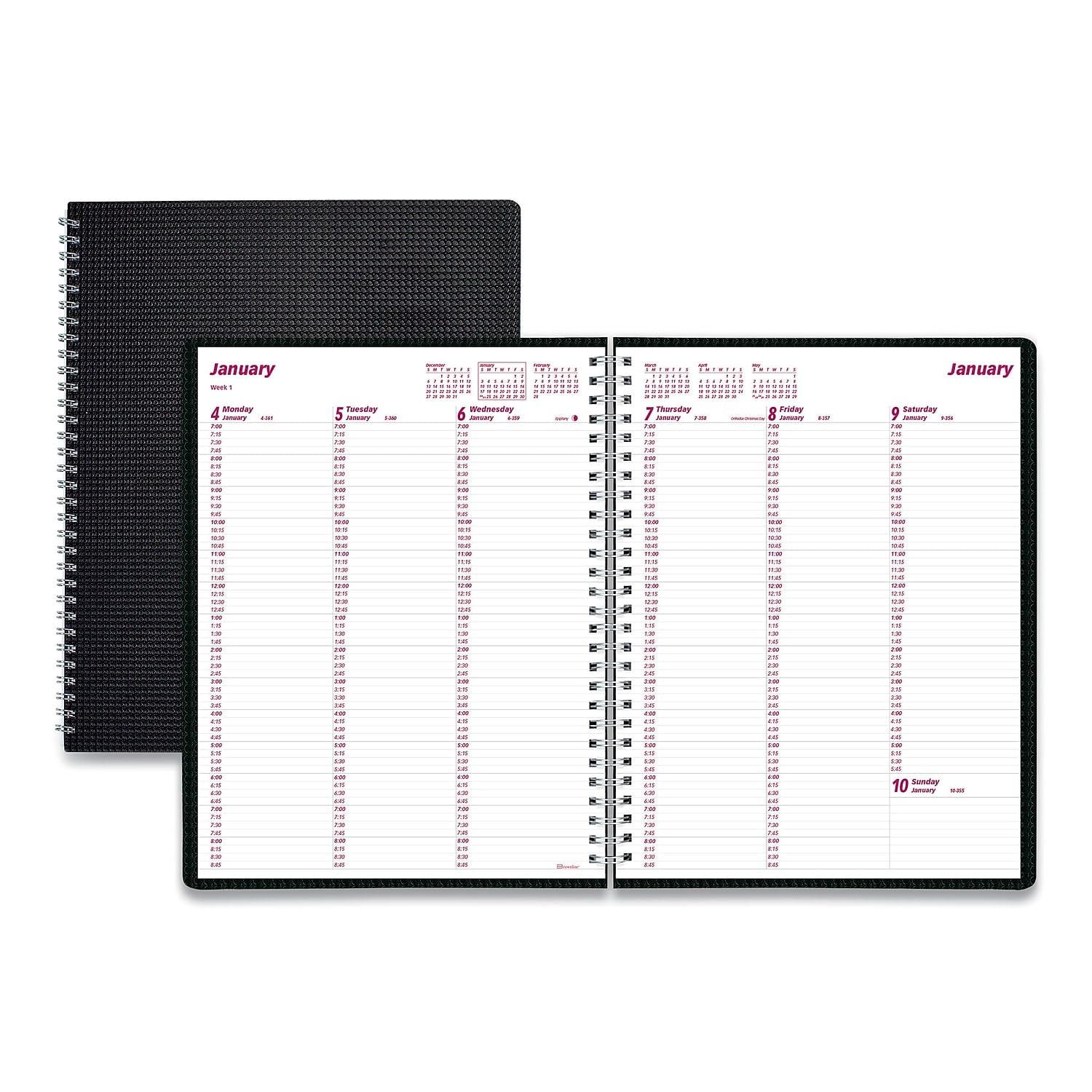 Planificador Semanal Brownline 2024 Duraflex 12 Meses Negro - Venta Internacional.