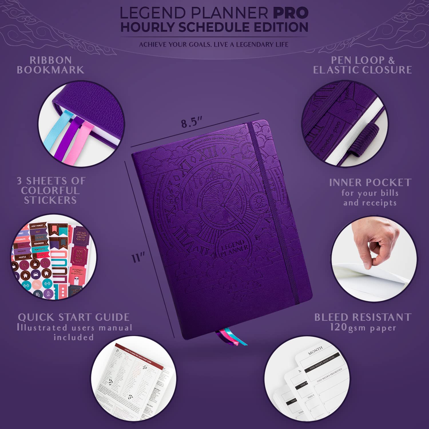 Foto 2 | Planner Legend Planner Pro Horario Horario A4 Púrpura - Venta Internacional.