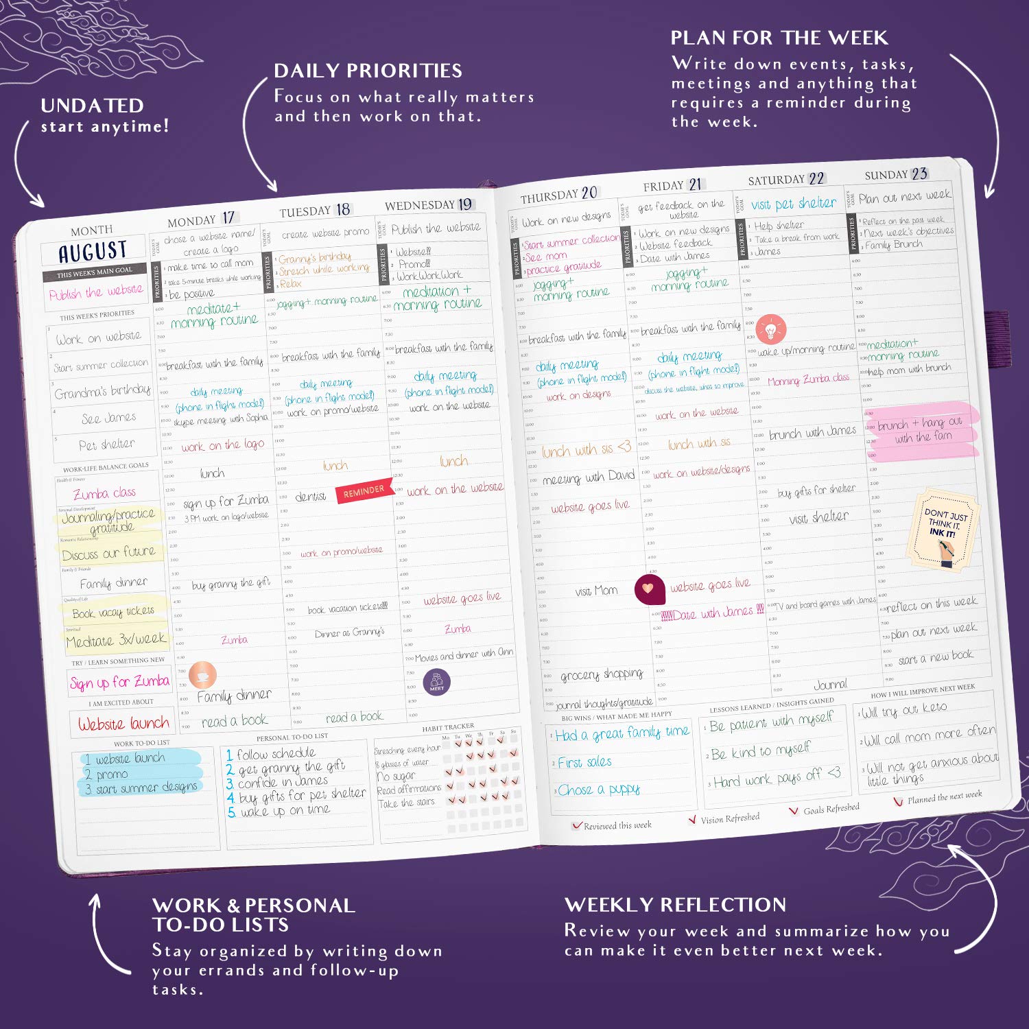 Foto 4 pulgar | Planner Legend Planner Pro Horario Horario A4 Púrpura - Venta Internacional.