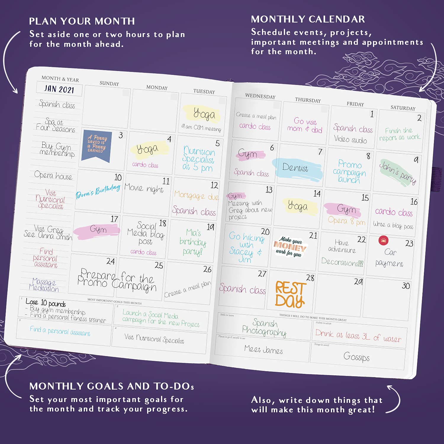 Foto 5 pulgar | Planner Legend Planner Pro Horario Horario A4 Púrpura - Venta Internacional.