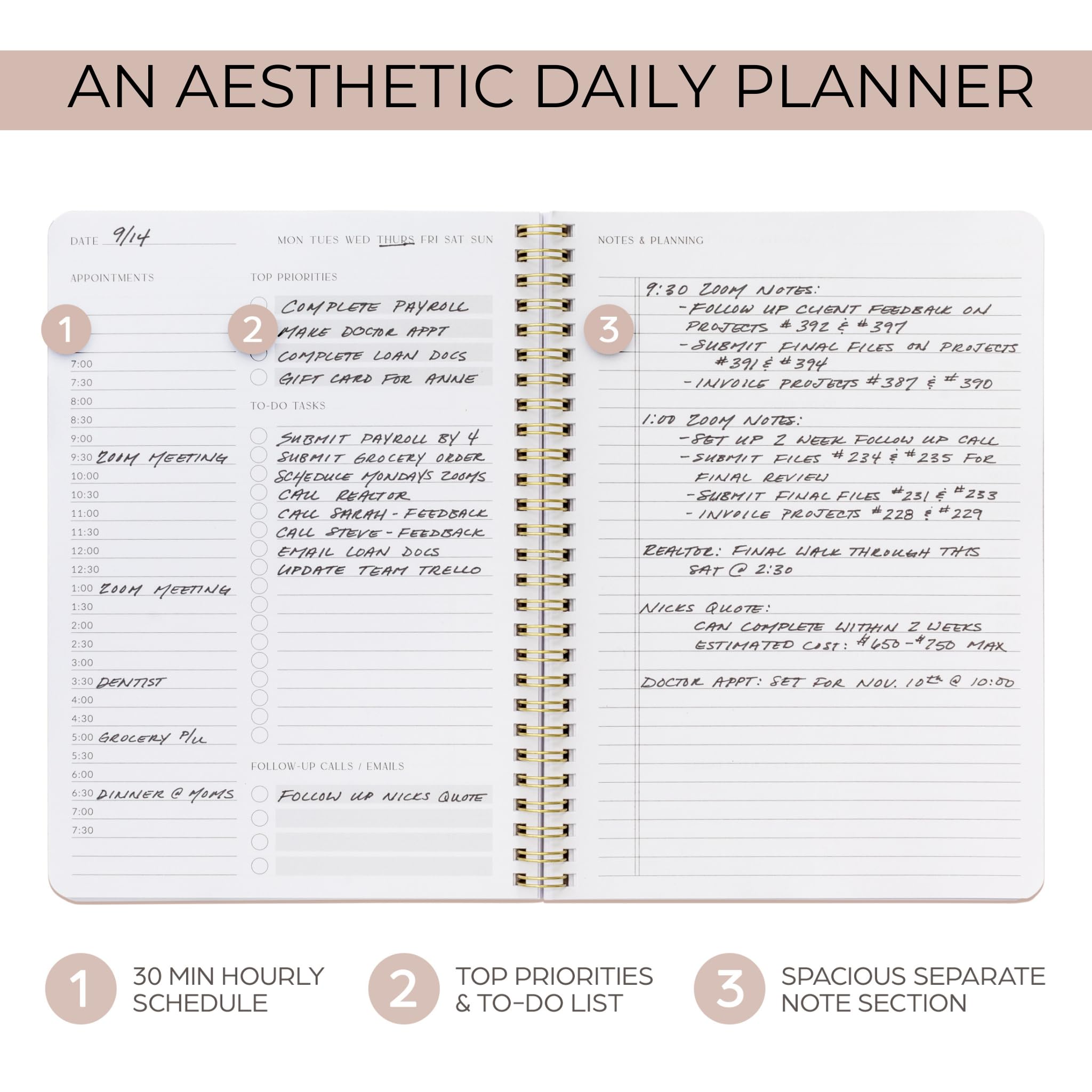 Foto 3 pulgar | Cuaderno Planificador Diario Zicoto Con Forma De Espiral Estética Para Mujer - Venta Internacional.