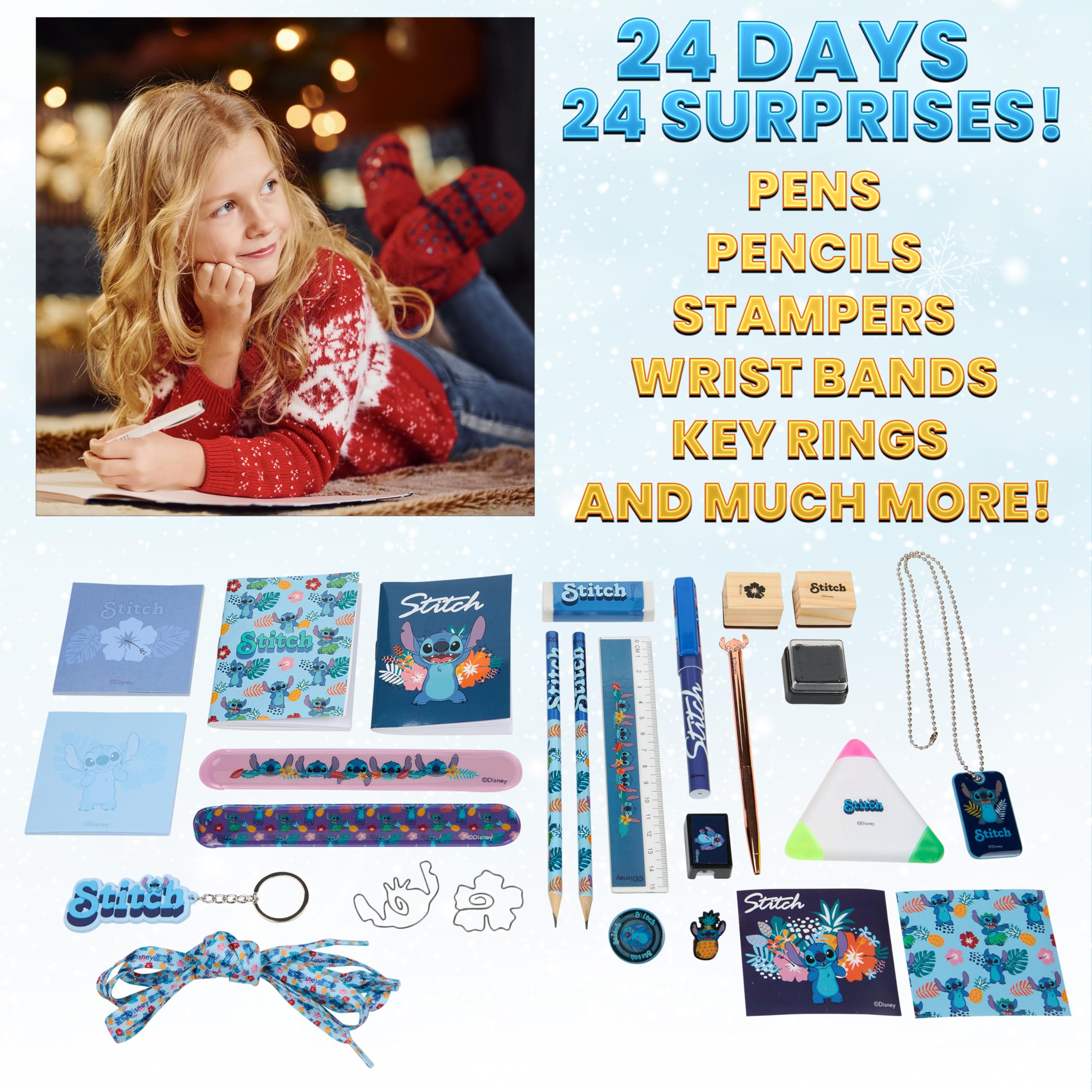 Foto 4 pulgar | Calendario De Adviento Disney Stitch 2024 Con Papelería Y Accesorios - Venta Internacional.