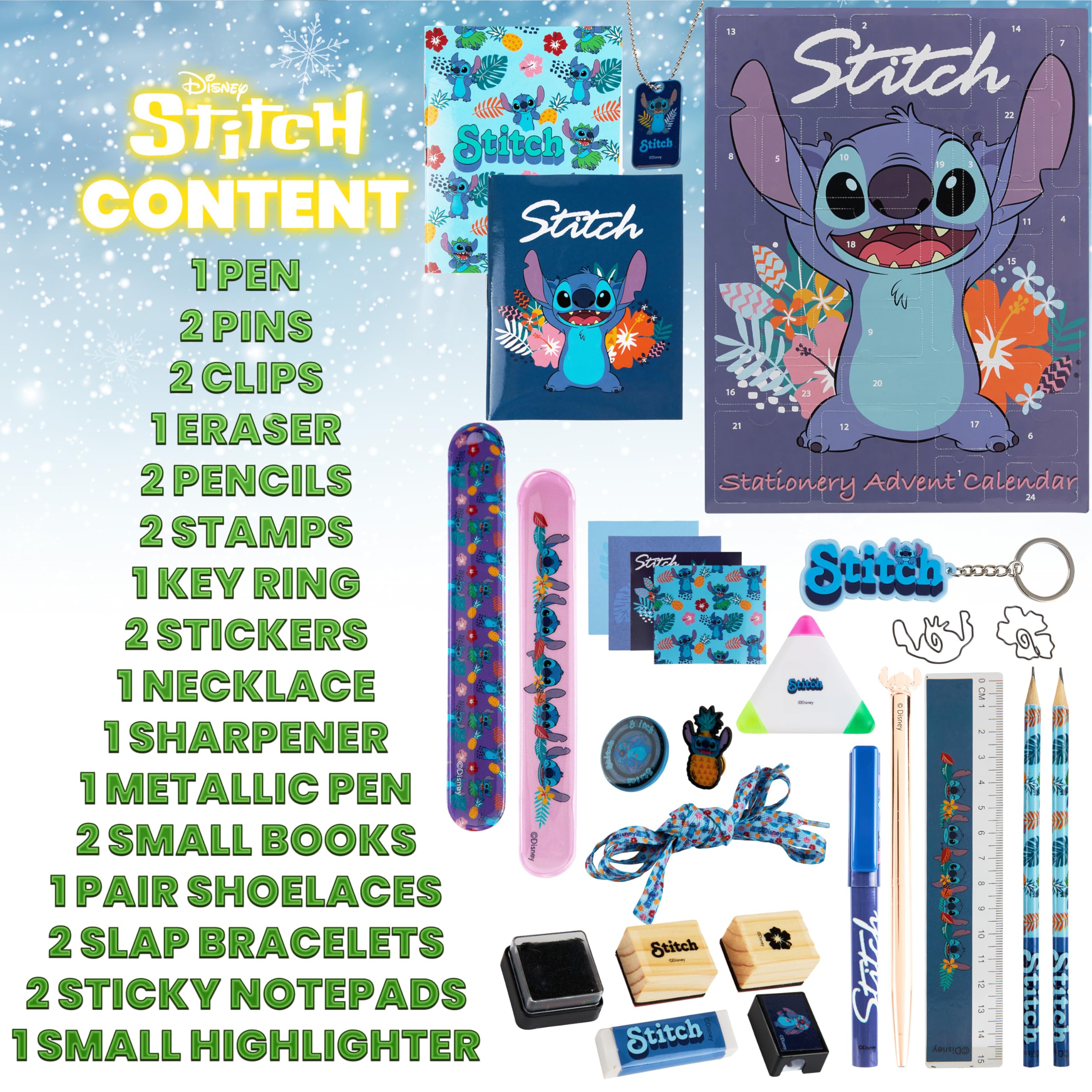 Foto 7 pulgar | Calendario De Adviento Disney Stitch 2024 Con Papelería Y Accesorios - Venta Internacional.
