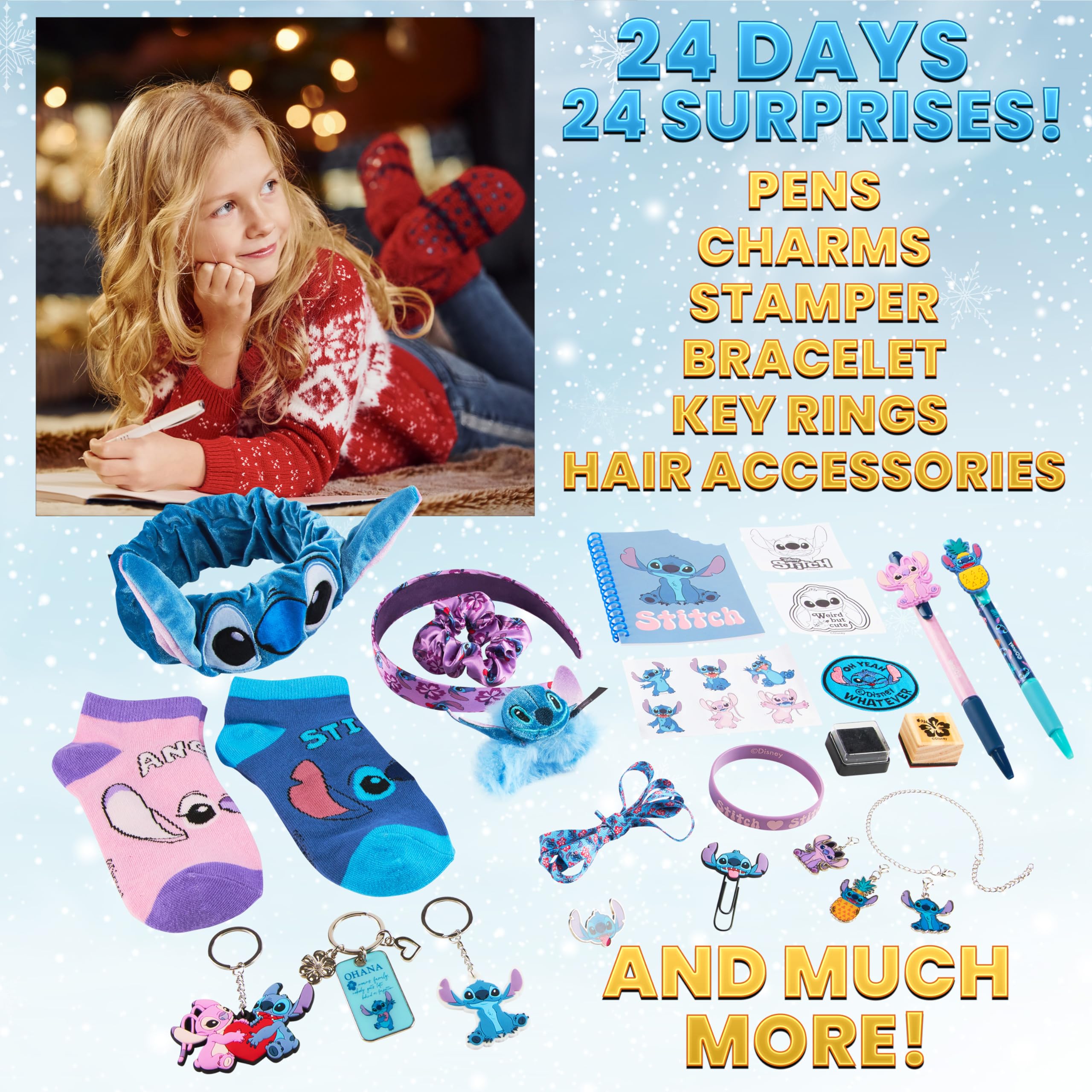 Foto 4 pulgar | Calendario De Adviento Disney Stitch 2024 Con Papelería Y Accesorios - Venta Internacional.