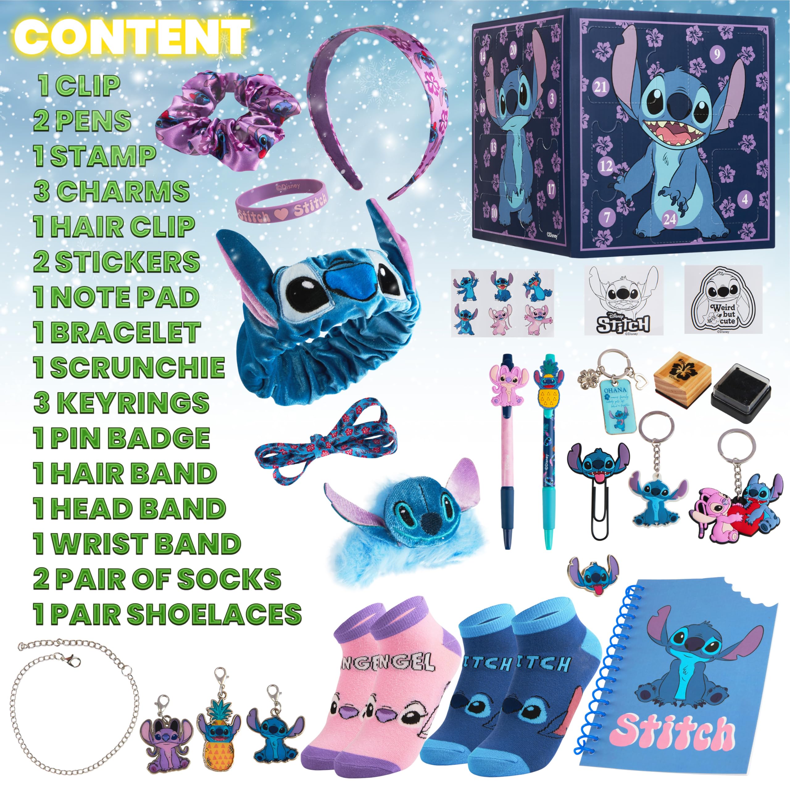 Foto 7 pulgar | Calendario De Adviento Disney Stitch 2024 Con Papelería Y Accesorios - Venta Internacional.
