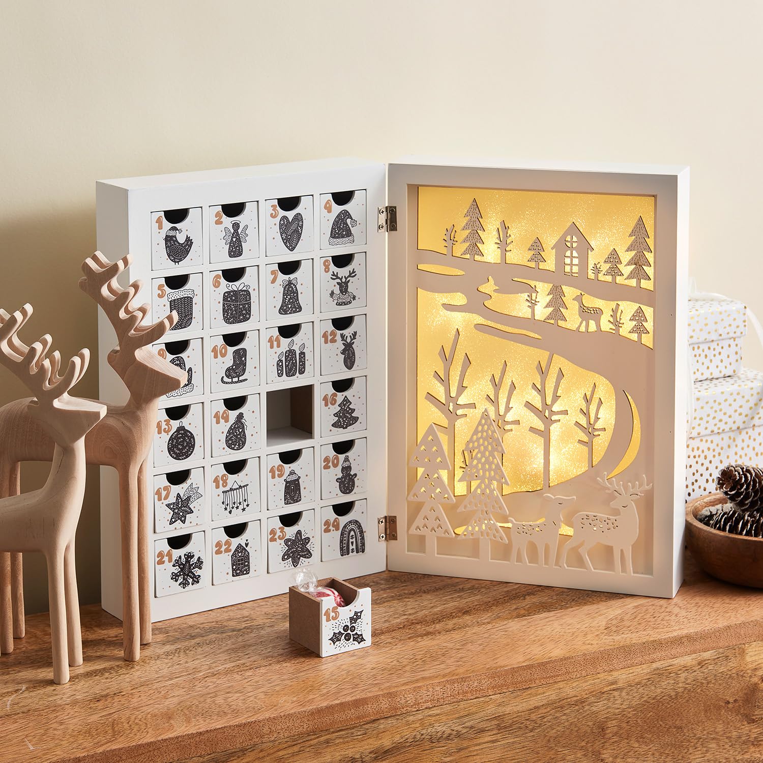 Foto 1 | Calendario De Adviento Lamplust De Madera Con Cajones De 30 Cm Y Luces - Venta Internacional.