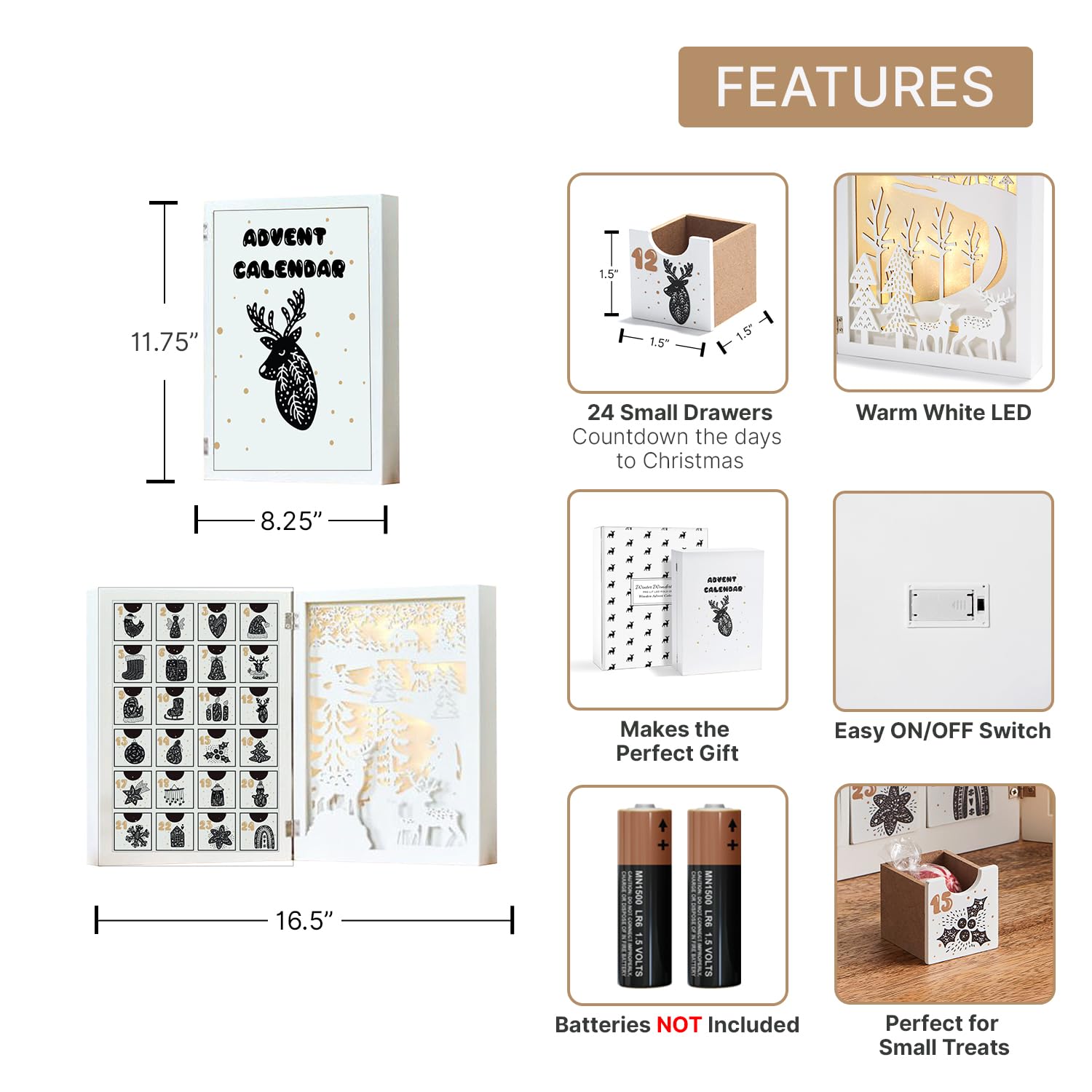 Foto 4 | Calendario De Adviento Lamplust De Madera Con Cajones De 30 Cm Y Luces - Venta Internacional.