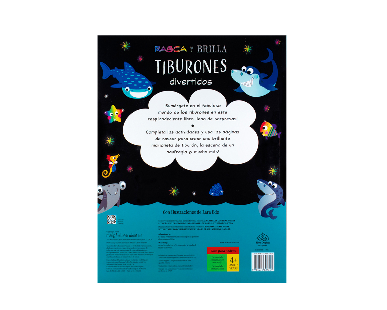 Foto 3 pulgar | Libro Rasca Y Brilla Tiburones Divertidos Editorial Silver Dolphin