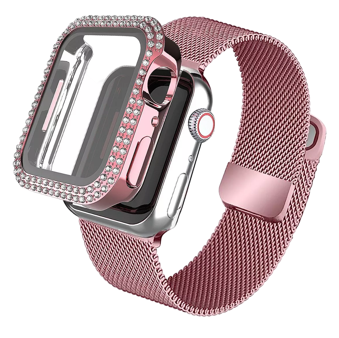 Foto 2 pulgar | Correa de Acero + Case Protector Apple Watch Smart Watch 40 mm / Series 4/5/6/se Rosa