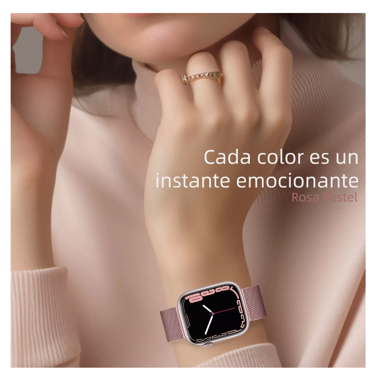 Foto 3 pulgar | Correa de Acero + Case Protector Apple Watch Smart Watch 40 mm / Series 4/5/6/se Rosa