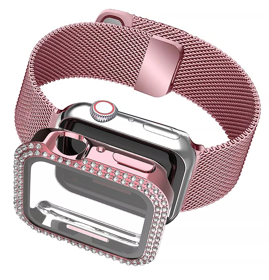 Foto 3 | Correa de Acero + Case Protector Apple Watch Smart Watch 40 mm / Series 4/5/6/se Rosa