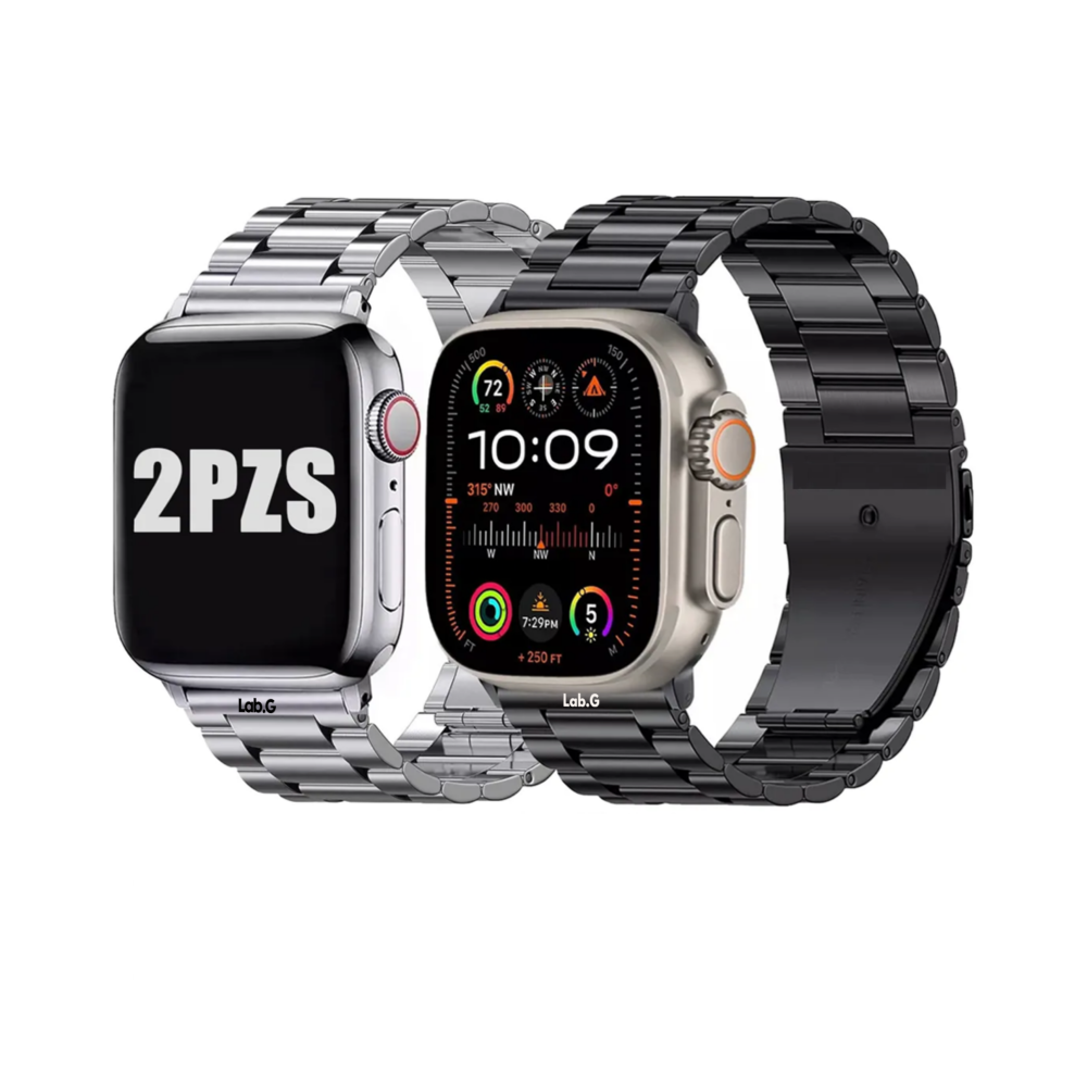 Foto 2 pulgar | 2pzs Correa De Acero Para Apple Watch Serie 9 8 7 6 Se Ultra Lab.g,  Negro Gris