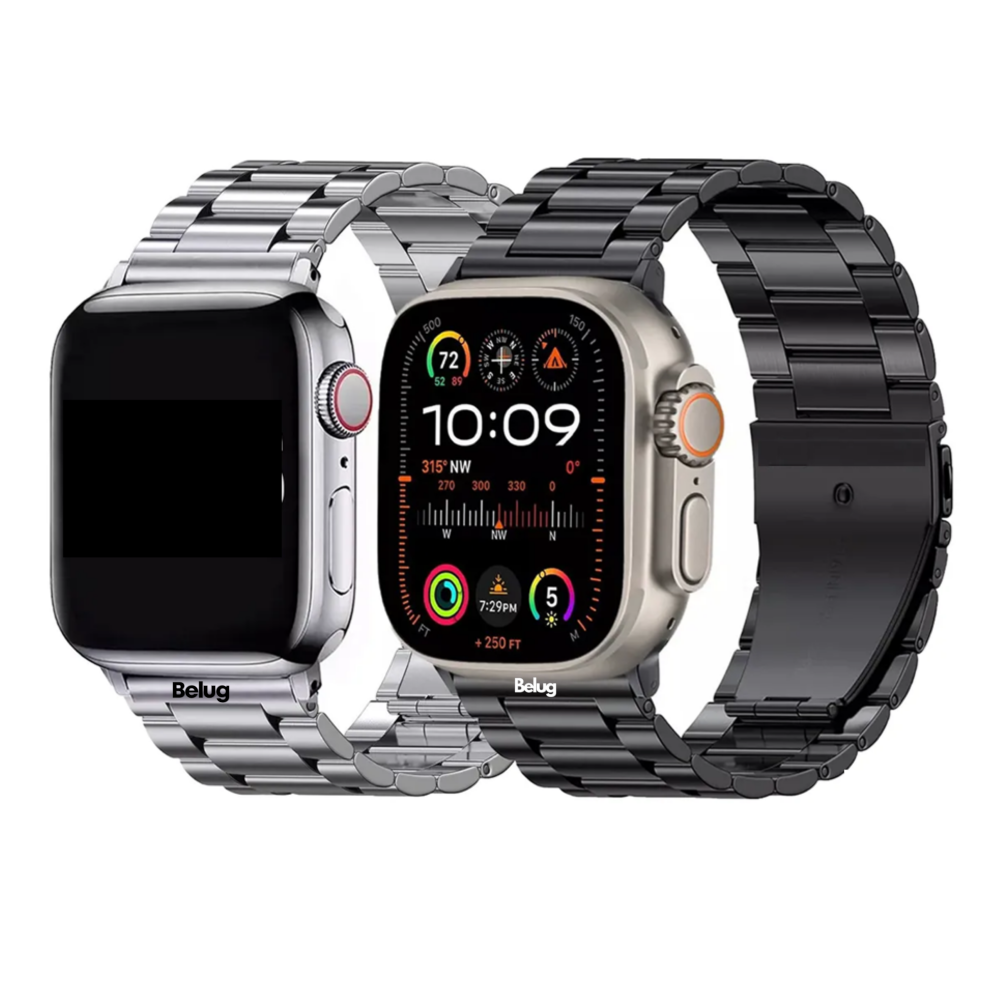 Foto 2 pulgar | 2pzs Correa De Acero Para Apple Watch Serie 9 8 7 6 Se Ultra  Belug, Negro Gris