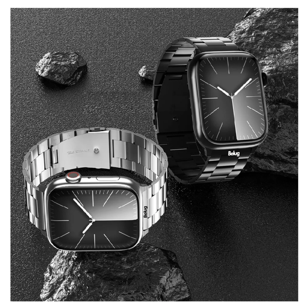Foto 5 pulgar | 2pzs Correa De Acero Para Apple Watch Serie 9 8 7 6 Se Ultra  Belug, Negro Gris