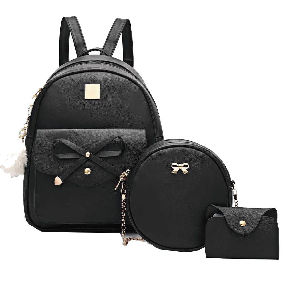 Kit Mochila/ Bolso/ Monedero para Dama color Negro