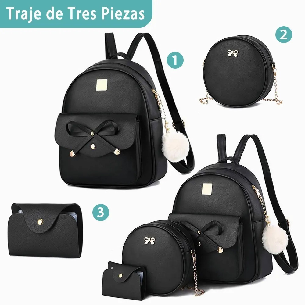 Foto 2 | Kit Mochila/ Bolso/ Monedero para Dama color Negro