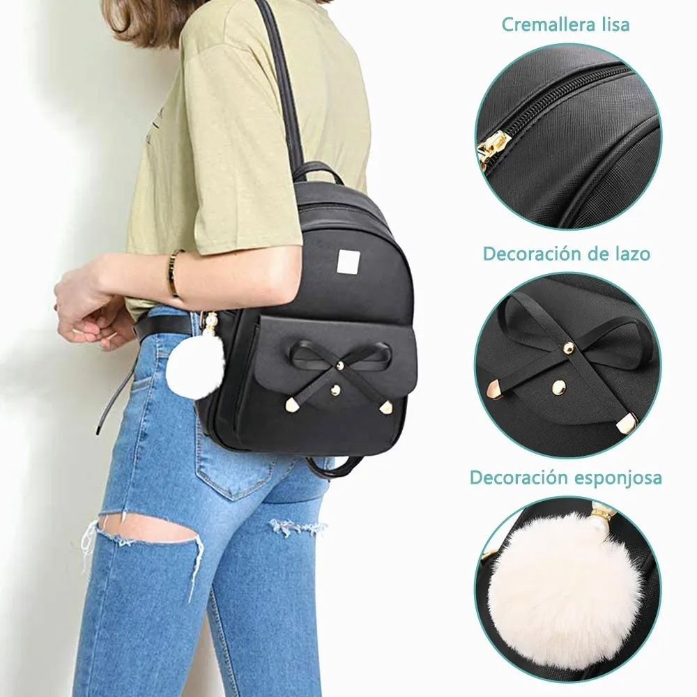 Foto 4 pulgar | Kit Mochila/ Bolso/ Monedero para Dama color Negro