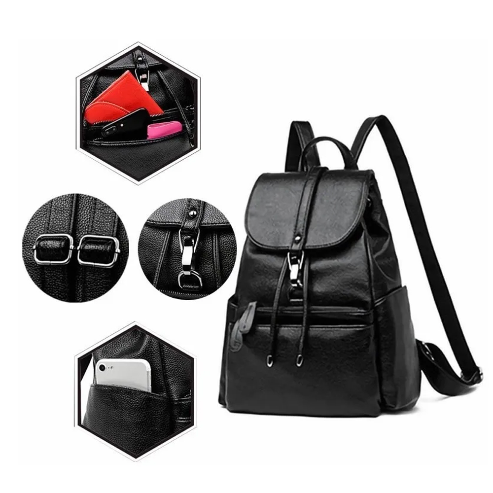 Foto 4 pulgar | Mochila Impermeable Antirrobo de Cuero color Negro