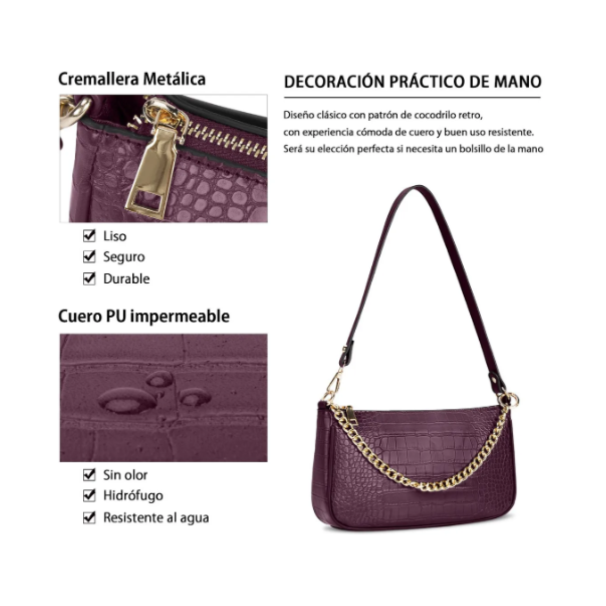 Foto 2 | Bolsa Bandolera de Cuero color Violeta para Dama