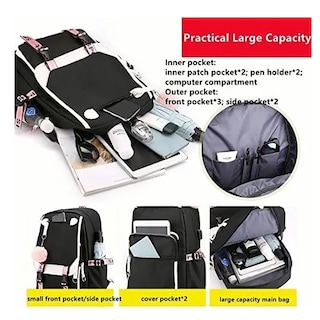 Foto 3 | Mochila MT color Negro para Escuela o Viajes Juvenil Puertos USB de Mujer