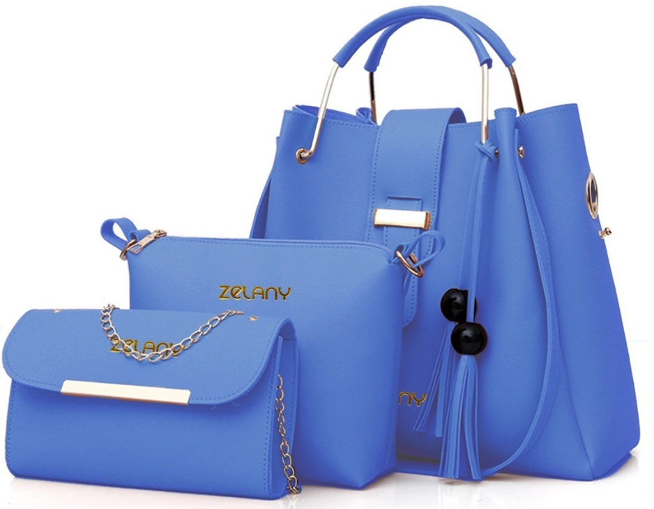 Set de 3 Bolsas Bandoleras Zelany Cosmetiquera Cartera Borla Logo para Mujer
