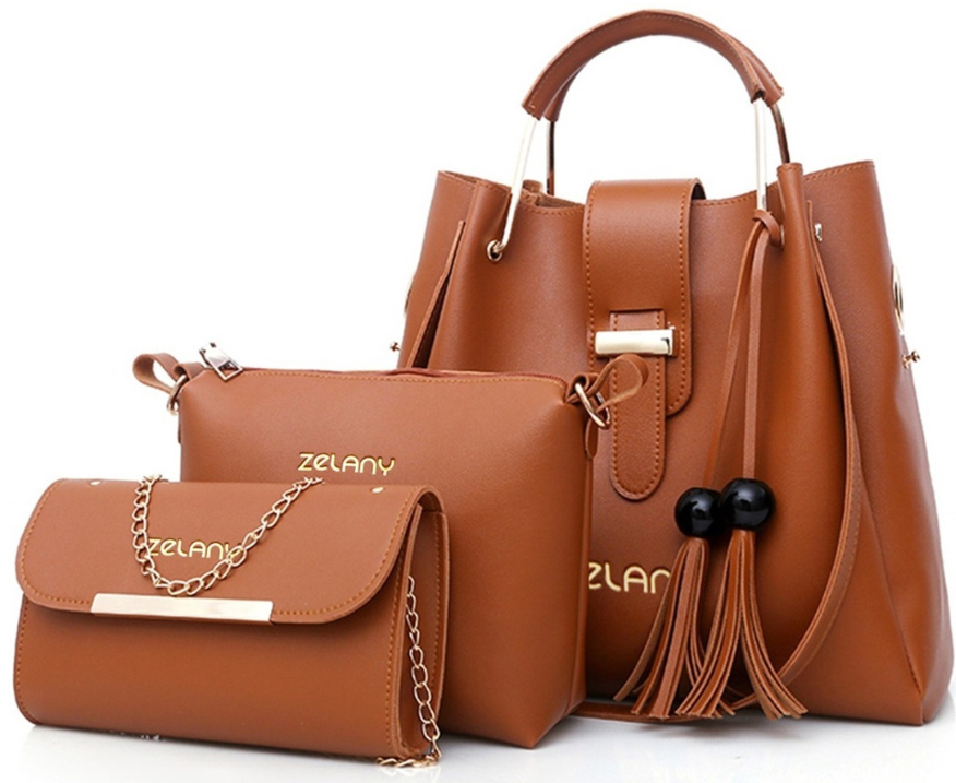 Foto 1 | Set 3 Bolsas Bandolera Zelany Cosmetiquera Cartera Borla Logo para Mujer