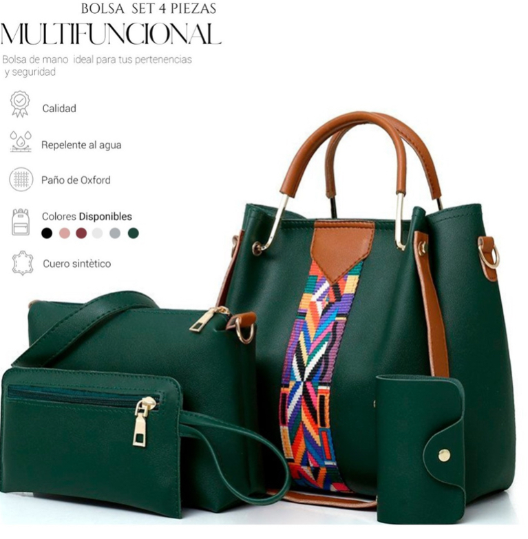 Foto 3 pulgar | Set de 4 Bolsas Bandoleras Shendy Vendy Cosmetiquera Cartera Verde Oscuro para Mujer