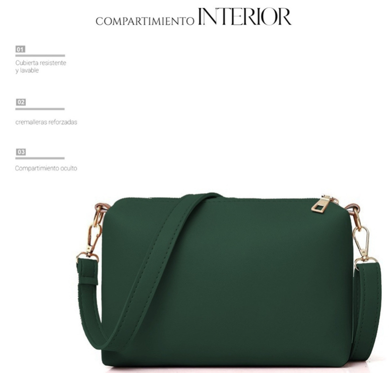 Foto 4 pulgar | Set de 4 Bolsas Bandoleras Shendy Vendy Cosmetiquera Cartera Verde Oscuro para Mujer