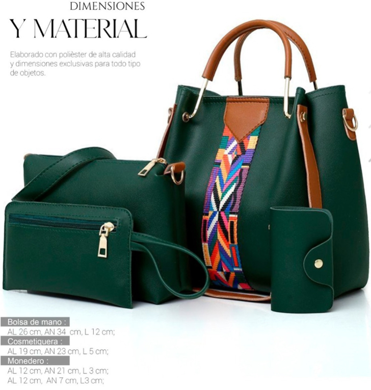 Foto 5 pulgar | Set de 4 Bolsas Bandoleras Shendy Vendy Cosmetiquera Cartera Verde Oscuro para Mujer