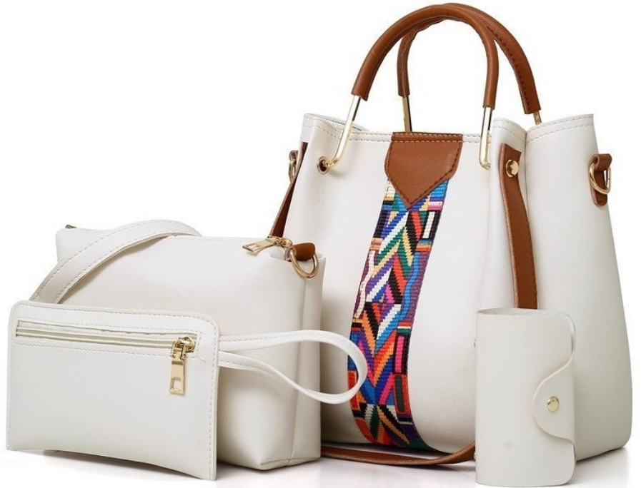 Set de 4 Bolsas Bandoleras Shendy Vendy Cosmetiquera Cartera color Crema para Mujer