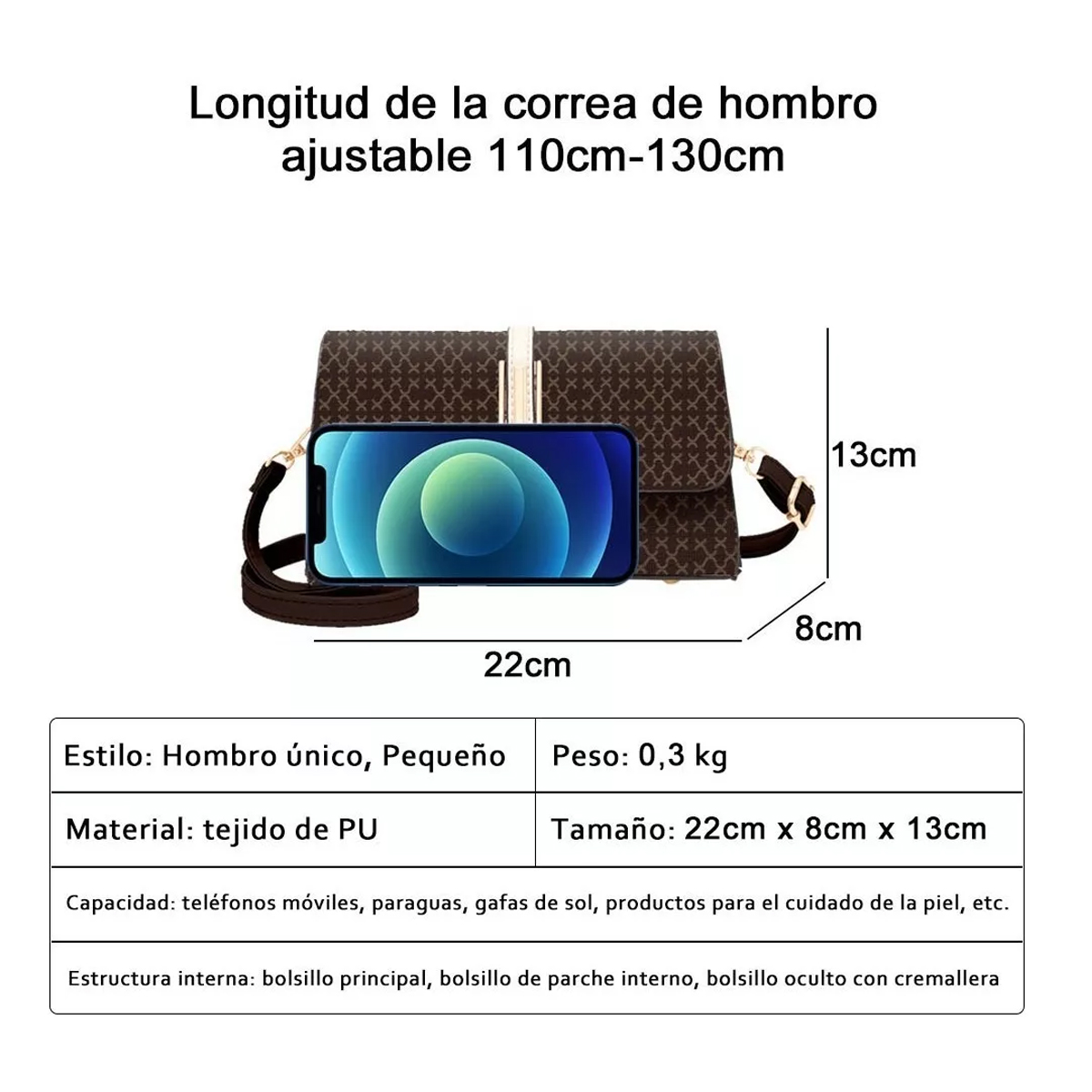 Foto 4 | Bolso Bandolera Genérico para Mujer Crossbody color Marrón