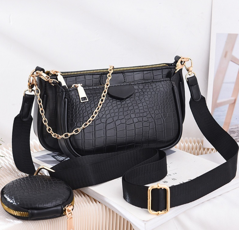Foto 2 | Bolsa 3 en 1 FUNBU Moda Bandolera Monedero Cartera Crossbody Negra para Mujer