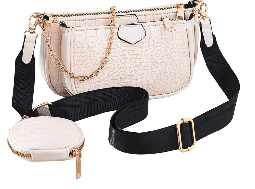 Bolsa Funbu 3 en 1  Moda con Estampado de Cocodrilo Blanco para Dama
