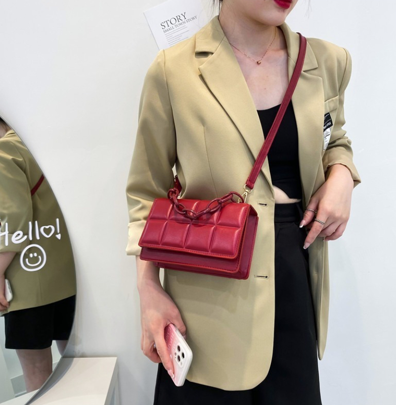 Foto 3 | Bolso FUNBU a Cuadros Hombro Oblicuo Portátil 2 en 1 Rojo para Mujer