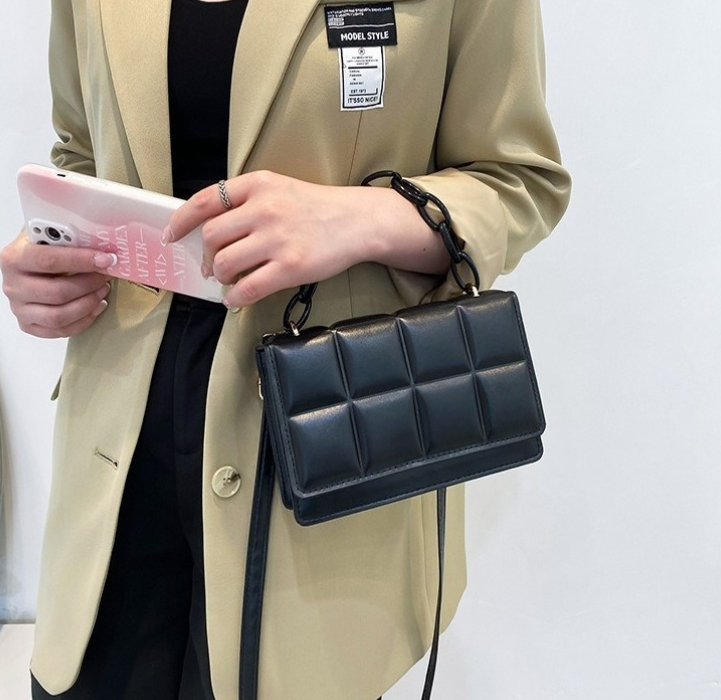 Foto 2 | Bolso FUNBU Cuadros Hombro Oblicuo Portátil 2 en 1 Negro para Mujer