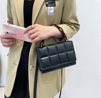 Foto 2 | Bolso FUNBU Cuadros Hombro Oblicuo Portátil 2 en 1 Negro para Mujer