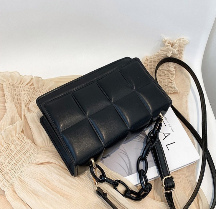 Foto 4 | Bolso FUNBU Cuadros Hombro Oblicuo Portátil 2 en 1 Negro para Mujer