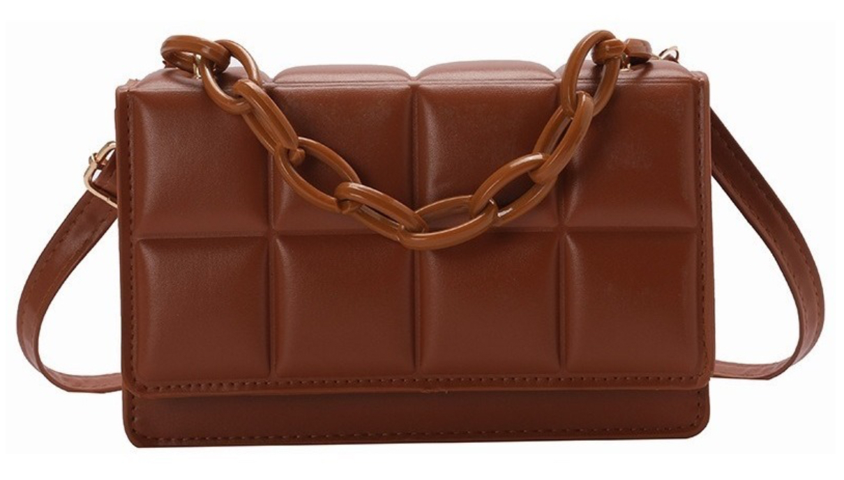 Foto 1 | Bolso FUNBU A Cuadros Hombro Oblicuo Portátil 2 en 1 Marrón para Mujer