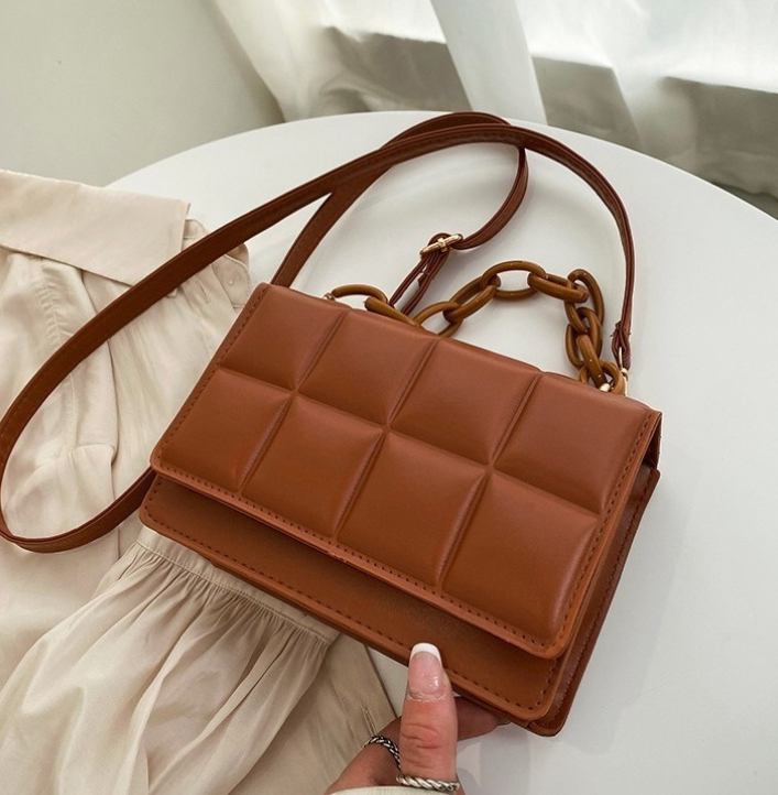 Foto 4 pulgar | Bolso FUNBU A Cuadros Hombro Oblicuo Portátil 2 en 1 Marrón para Mujer