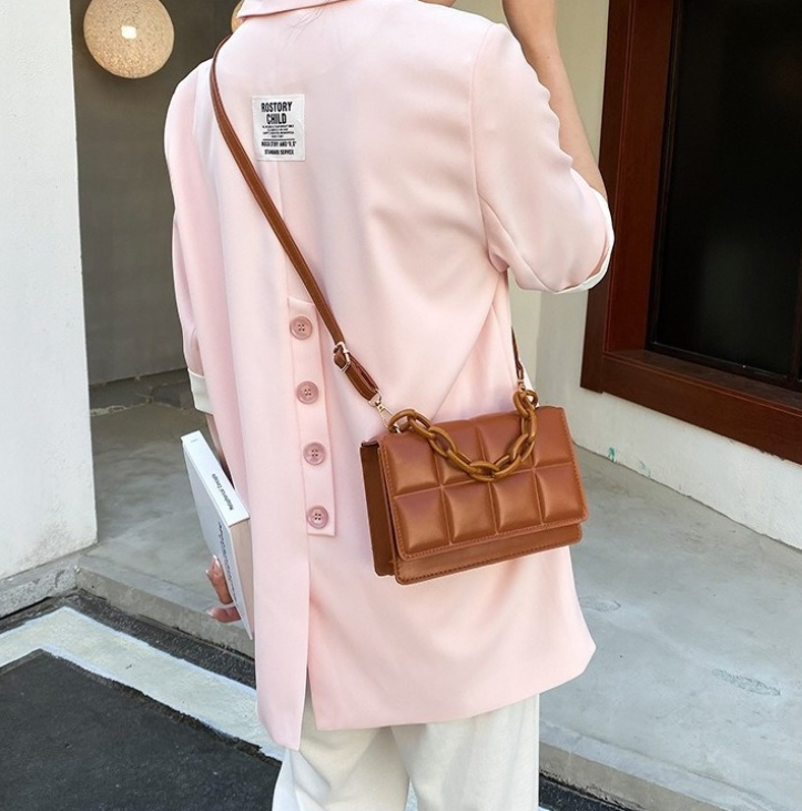 Foto 5 pulgar | Bolso FUNBU A Cuadros Hombro Oblicuo Portátil 2 en 1 Marrón para Mujer