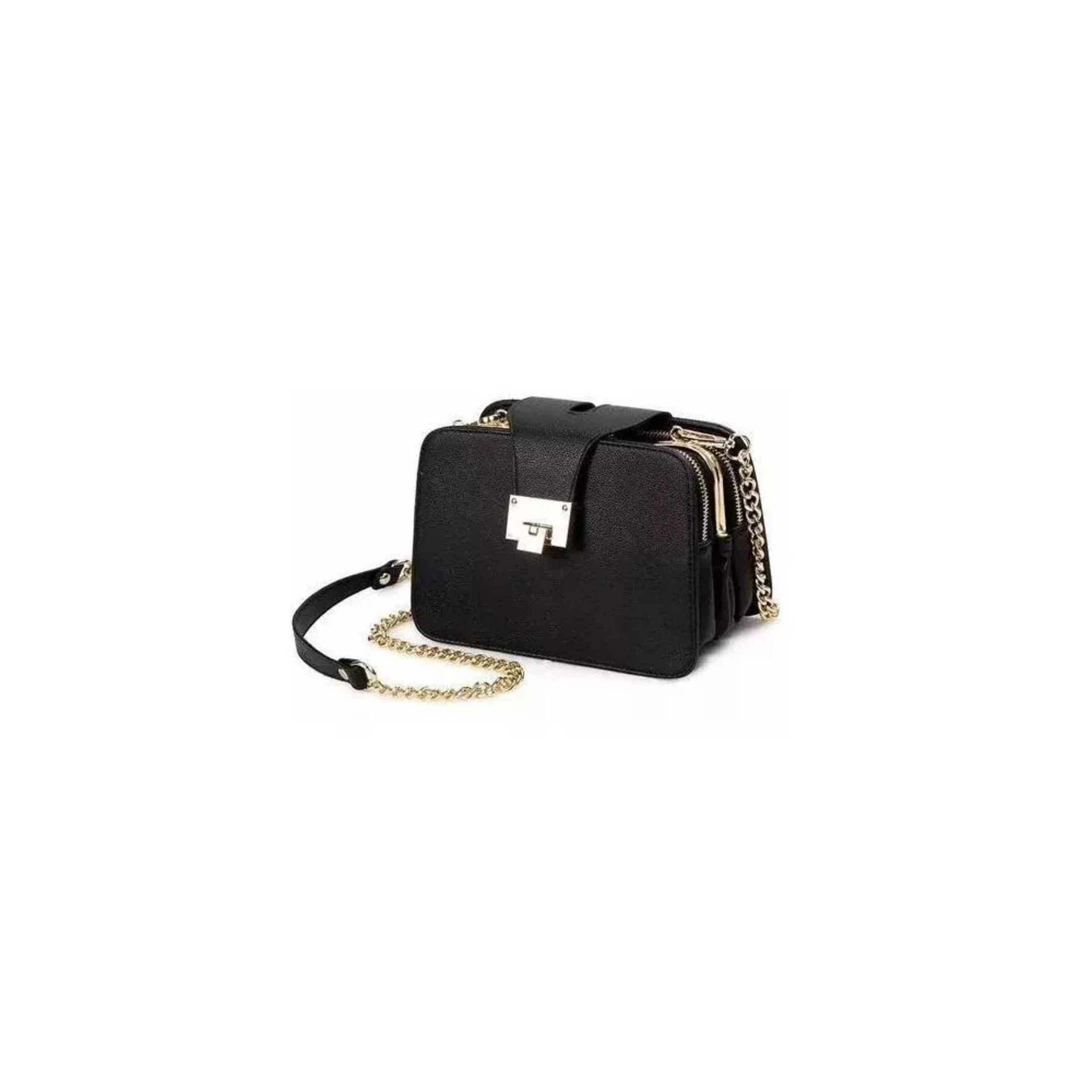 Bolsa Bandolera Belug Negra con Hebilla Metálica para Mujer