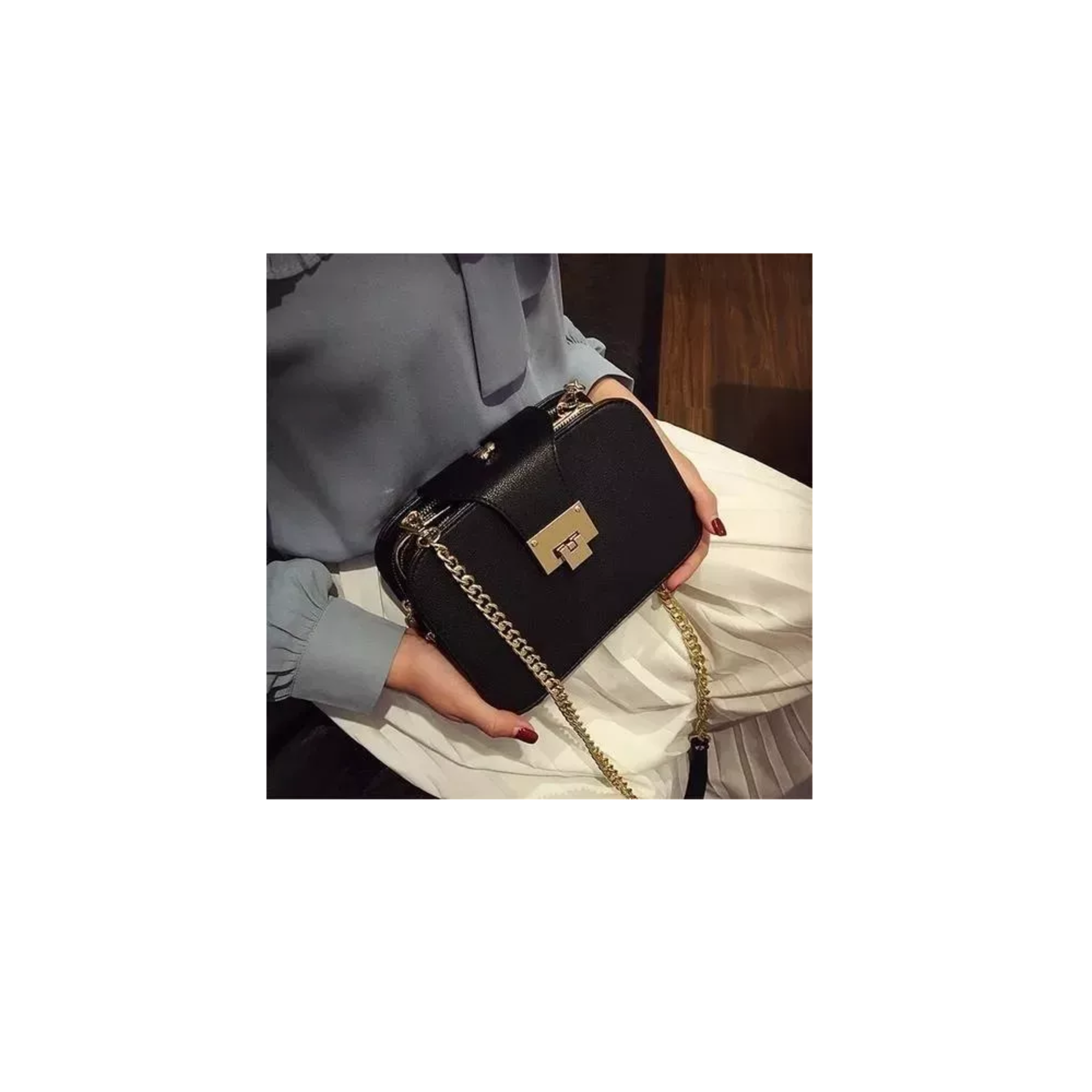 Foto 3 pulgar | Bolsa Bandolera Belug Negra con Hebilla Metálica para Mujer