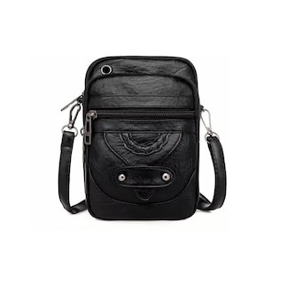 Foto 1 | Bolso Bandolera Cruzada Mochila De Mano De Cuero Sintético Negro