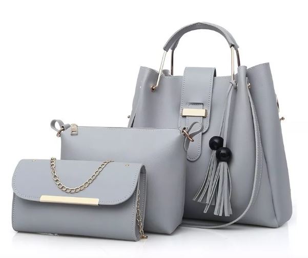 Foto 2 pulgar | Set Bolsas Bandolera + Cosmetiquera + Cartera Gris