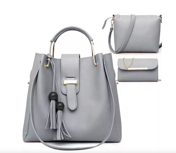 Foto 3 pulgar | Set Bolsas Bandolera + Cosmetiquera + Cartera Gris